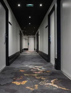 Hotel Lobby Corridor Cut Pile Reversible Washable Printed Carpet Roll Geometric Pattern Broadloom Bulk Order