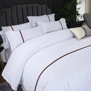 Hotel Luxury White Bed Sheet Set 3cm Stripe Jacquard Duvet Cover Bed Linen 100% Cotton Bedding Sheet for Star Hotel