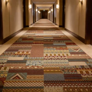 Hotel Meeting Room Carpet Wall to Wall Polyester Nylon Medium Pile Multi Level Pattern Fire Retardant BFL S1 Acoustic Insulation