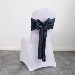 Hotel Nordic Wedding Banquet Party Chair Covers with Floral Bow Sashes, Washable Satin Ribbon Chair Back Decorations