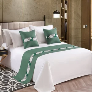 Hotel Polyester Bedding Sets Embroidered Geometric Print Pillow Bed Runner Available King Twin Sizes Flat Bed Sheet Included