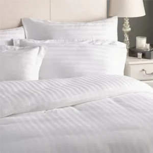 Hotel Quality 300TC White 100% Cotton Bedding Set 3cm Stripe Duvet Cover Fitted Bed Sheet for Hotels Hospitals Inns Villas