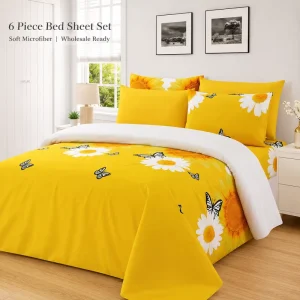 Hotel Quality 6PCS Microfiber Bedding Set Soft Wrinkle Resistant Bed Sheet Set with Flat Sheet Fitted Sheet Pillowcases