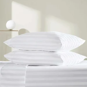 Hotel Quality Grade A All Season White Woven Western Stripe 300tc Luxury Cotton Bed Sheets Set Durable Breathable Customizable