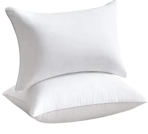 Hotel Quality Neck Hollow Fiber Bed Pillows Queen Size Set 2 100% Cotton Cover 300tc Thread