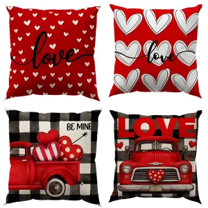 Hotel Quality Valentine’s Day Festival Linen Throw Pillow for Sofa Couch Bed Living Room 600TC Washable Anti Bacteria
