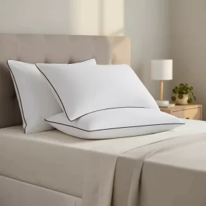 Hotel Quality White Pillow with Black Piping Soft Breathable Bed Pillow for Sleeping