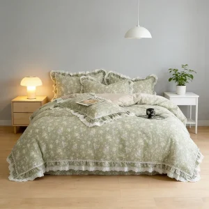 Hotel Queen Bed Use Anti-pilling Soft Polyester Printed Crushed Linen Style Set Textile Bedding