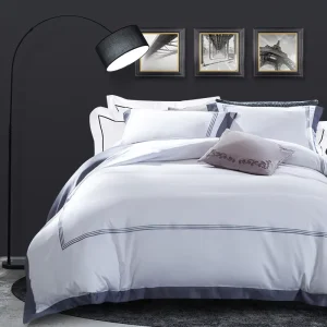 Hotel Room Linen Custom 100% Cotton Embroidery Design Duvet Cover Set White Bedsheet Set King Size