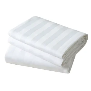 Hotel Sateen Stripe Queen Size Fitted Cotton Flat Bed Sheet Set