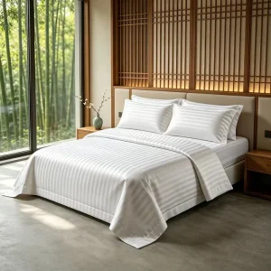 Hotel Satin Stripe Bedding Set 100% Cotton 300TC Luxury Duvet Cover Set King Queen Bed Sheet Set