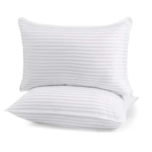 Hotel Striped Bed Sleeping Pillows Set of 2 Soft and Fluffy 3D Down Alternative Microfiber Filled 50x70cm