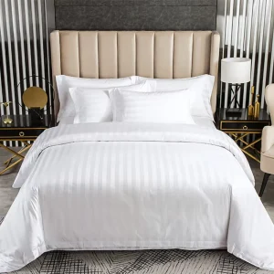 Hotel Suppliers 100% Cotton Plain Bed Sheet Bedding Set White Satin Sheet Sets Jacquard Stripe