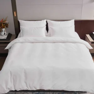 Hotel Supplies White 100% Cotton Bedding Set Woven Solid Pattern Quilt Cover Pillowcase Bed Sheet 4pcs