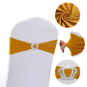 Hotel Wedding Banquet Gold Stretch Chair Back Tie Band Elastic Spandex Chair Sash Bow Knot With Buckle Slider for Party Event