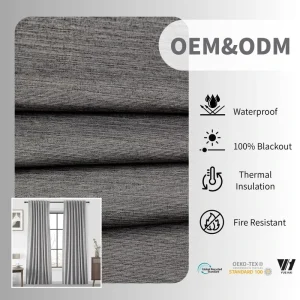 Hotels Schools 100% Polyester Woven Blackout Curtains PA Coated Permanent Flame Retardant Waterproof OEKO TEX Certified