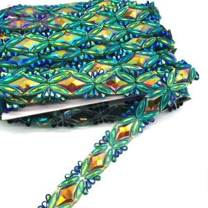 Hotfix Resin Rhinestone Trim Carnival Costume Decoration Rhinestone Trimming Green AB Resin Gems Iron on Trim