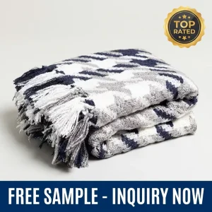 Houndstooth Knitted Throw Blanket with Tassels for Sofa Bed Soft Cozy Jacquard Textured Decorative Blanket for Home Living Room