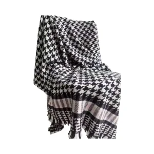 Houndstooth Pattern 100% Wool Raschel Blanket 140×186 CM Black & White Flame Retardant Throw