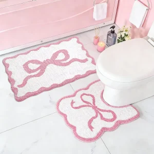 Housewarming Gifts Microfiber Bath Mat Sets and U Shaped Rug Machine Washable Non Slip Bath Rug 24″ X 16″ + U Shape 24″ X 20″