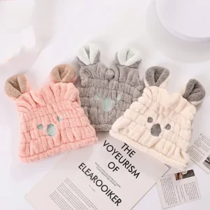 Huishunlong Kids Cartoon Coral Fleece Hair Drying Cap Custom Strong Absorbing Drying Ultra-Soft Hat Turban Quick-Dry Bath Cap