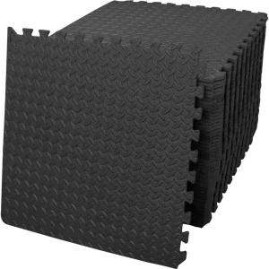 Hydefoam 8Pcs Black Gym Flooring Puzzle Mat Interlocking EVA Tile Anti Slip Rubber Cushion Home Workout Exercise Matting 60x60cm