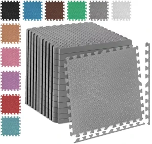 Hydefoam Sports 25mm Extra Thick Gym Flooring Mat 60x60cm Grey 24pcs 96 Sq.ft Non Skid Soft Cushion EVA Foam Interlocking