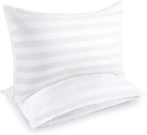 Hypoallergenic Cotton Alternative Pillow Modern Luxury Hotel Style Striped Bed Pillows Satin Stripe Cover