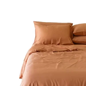 Hypoallergenic Premium Luxe Bamboo Lyocell Snug Duvet Cover and Pillowcase Set in Caramel Color Classic 300 Thread Count Sateen