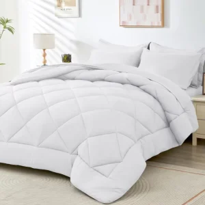 Hypoallergenic Quilted Comforter White Ultra Thick Soft Bedding for Hotel All season Queen King Size