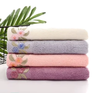 Hypoallergenic Soft Absorbent Eco Friendly Floral Embroidered Bamboo Fiber Towel for Home Adult