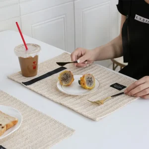 INS Hot Selling Asian Zen PE Washable Woven Placemat Place Mats Dining Table Rectangular Heatproof Mat