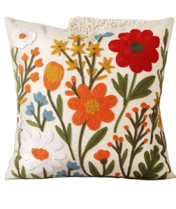 INS Nordic Rainbow Embroidery Ruffles Tassel Sofa Bed Pillow Cover for Home Hotel Decor 18 x 18 Inch