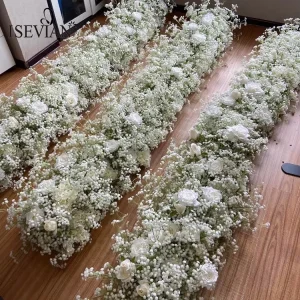 ISEVIAN Wedding Table Flower White Baby Breaths’ Runner for Aisle Decor