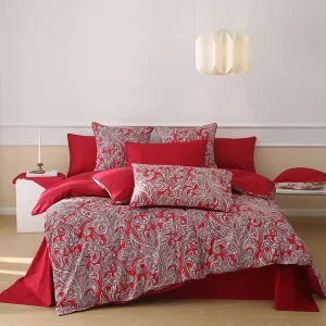 ISO9001 Approved GOTS Certified 100% Cotton Reactive Dye Skin Friendly Printed Red Three Piece Bedding Set