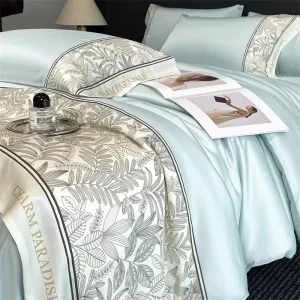 Ice Silk Bedding Set Luxury Smooth Satin Fitted Sheet Anti slip Washable Tencel Duvet Cover for Summer