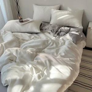Ice Silk Four piece Solid Color Double skin Comfortable All season Soft Bed Sheet Quilt Cover Student Dormitory