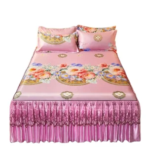 Ice Silk Lace Embroidery Jacquard 400TC Floral Plant Nature Trimmed Elastic Detachable Washable Home Quilted Set