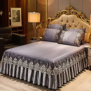 Ice Silk Mat Three Piece Bed Skirt European Style Mat Foldable Washable Bed Skirt