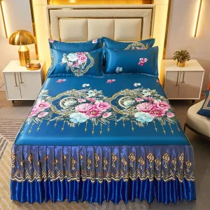 Ice Silk Therapy Cold Bed Skirt Four piece Summer Bed Sheet Air conditioned Quilt Cotton Filling Foldable Washable