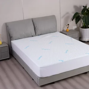 Icy Blue Honeycomb Waterproof Bed Pad Quilted Hexagon Surface Elastic Skirt All Season Cooling Fitted Protector Home