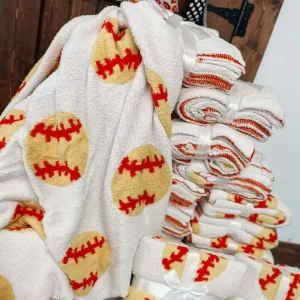 In Stock 50*60inch Gameday Cozy Softball Pattern Blanket Lightweight Soft Reversible Baseball Throw Blankets for Sofa Bed