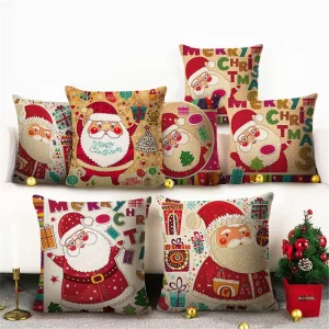 In Stock Christmas Decorative Cushion Throw Linen Pillow Covers Santa Deer Snowflake Snowman Christmas Pillow Case