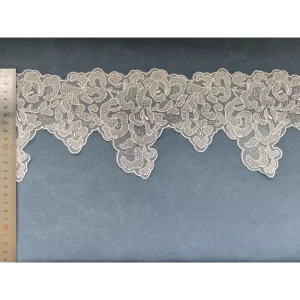 In-Stock Embroidered Sheer 100% Polyester Knitted Fabric 14.5cm Width Elegant Lace Fabric