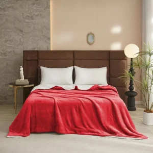 In Stock Large Quantity Double Sided China Red Solid Anti-Bacteria Four Seasons Knitted Throw Blanket Soft Flannel
