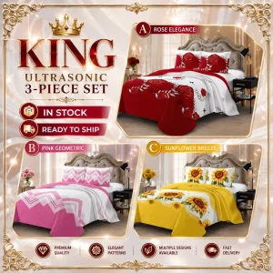 In Stock Luxury 3 Piece Ultrasonic Bedding Set King Size Printed Bedspread