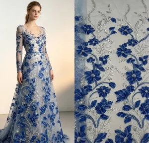In Stock Luxury Heavy Beaded Sequin Embroidery Lace Mesh Fabric for Bridal Wedding Dress Evening Gown Ready Stock
