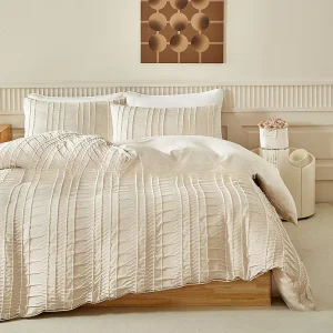 In Stock White Pulling Flower Bedding Set 3pcs Striped Duvet Cover Sets With Pillow Cases