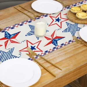 Independence Day Customized Modern Cartoon Pattern Knitted Linen Table Runner American Holiday Printed Tables