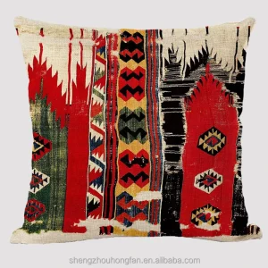Indian Vintage Square Pillow Cover 18X18 Boho Ethnic Cushion Cover Handmade Cotton Linen Outdoor Cushion Case